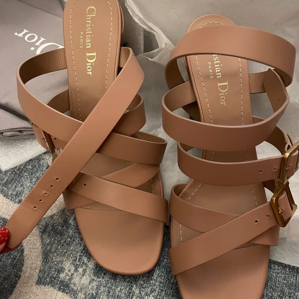 Dior Strappy Nude Sandal Heels with Dior D Logo Size 40